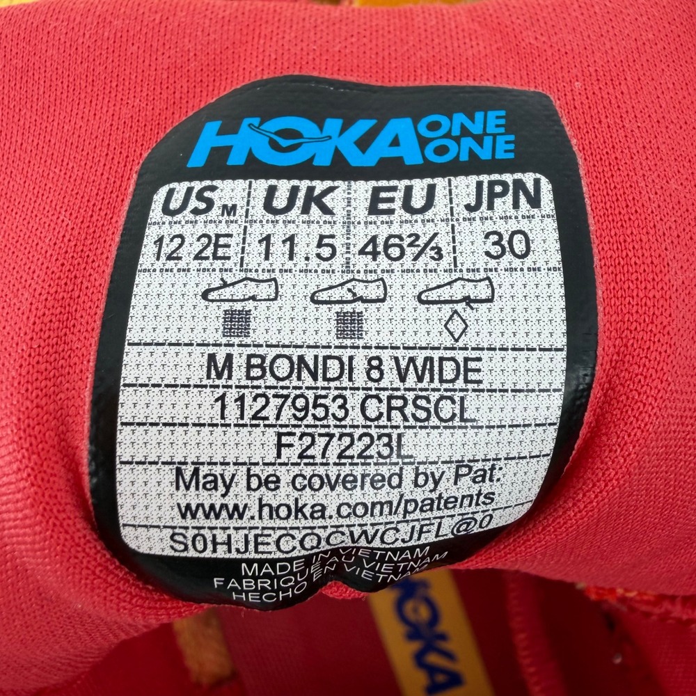 Hoka Bondi 8 Running Shoes Mens 12 2E Yellow Red Blue Wide 1127953 CRSCL - Picture 7 of 7